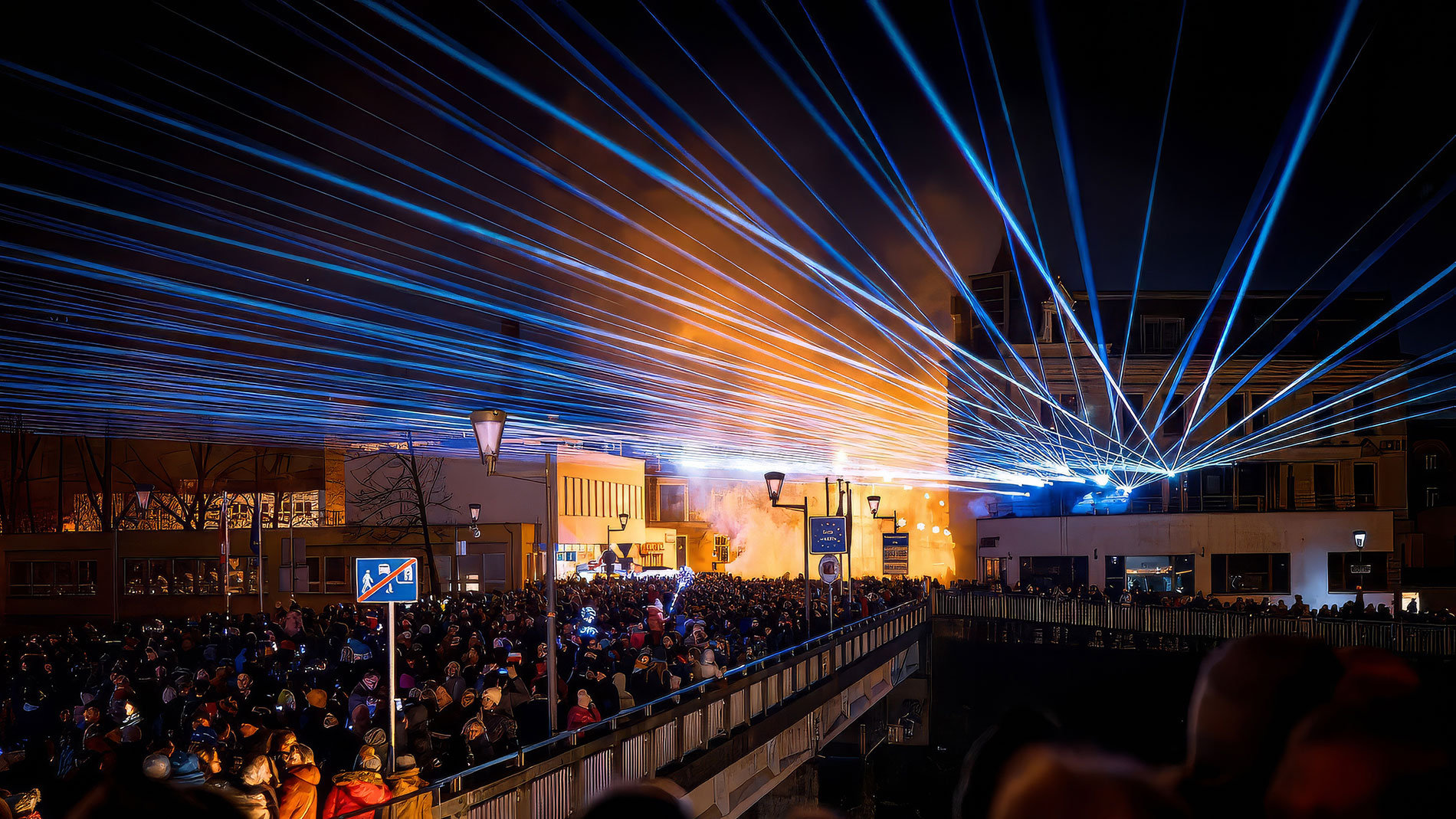 LaserCube Laser lights being used at an outdoor venue as outdoor laser lights