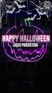 14 Lasercube projecting "happy halloween" laser lights onto a wall