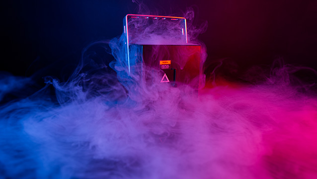 lasercube-ulta-mk2-cover-2 Lasercube ultra mk 2 cover image showing blue and pink smoke surrounding the laser projector