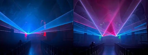 party-light Party laser lights displayed inside a church using the LaserCube laser projector